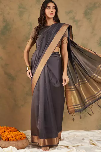 Navyblue Color Weaving Work Cotton Organza Saree With Blouse