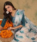 Blue Color Weaving Work Soft Organza Saree With Blouse