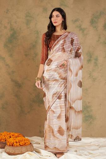 Coffee Color Weaving Work Soft Organza Saree With Blouse