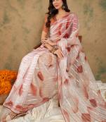 Rust color weaving work soft organza saree with blouse