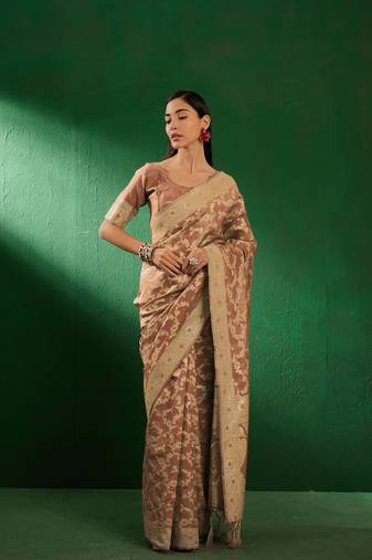 Cream Color Weaving Work Faux Banarasi Silk Saree With Blouse