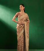 Cream Color Weaving Work Faux Banarasi Silk Saree With Blouse