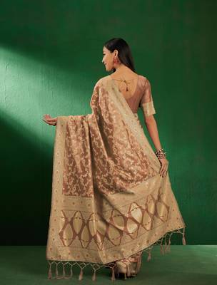 Cream Color Weaving Work Faux Banarasi Silk Saree With Blouse 5