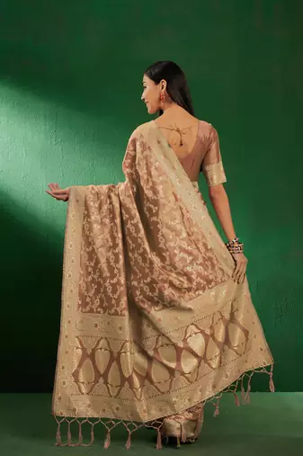 Cream Color Weaving Work Faux Banarasi Silk Saree With Blouse