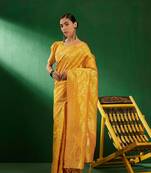 Yellow Color Weaving Work Faux Banarasi Silk Saree With Blouse