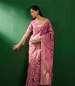 Baby Pink Color Weaving Work Faux Banarasi Silk Saree With Blouse