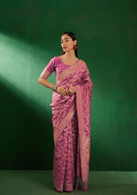 Baby Pink Color Weaving Work Faux Banarasi Silk Saree With Blouse 2