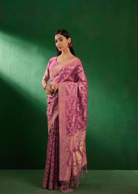 Baby Pink Color Weaving Work Faux Banarasi Silk Saree With Blouse 3