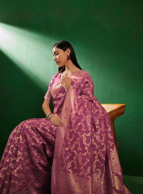 Baby Pink Color Weaving Work Faux Banarasi Silk Saree With Blouse 4