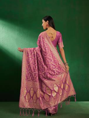 Baby Pink Color Weaving Work Faux Banarasi Silk Saree With Blouse 5