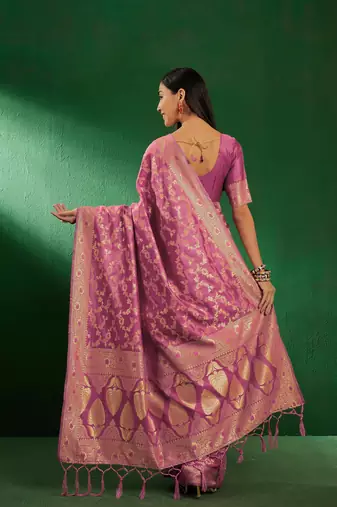 Baby Pink Color Weaving Work Faux Banarasi Silk Saree With Blouse
