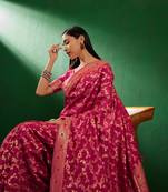 Gajri Color Weaving Work Faux Banarasi Silk Saree With Blouse