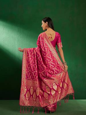 Gajri Color Weaving Work Faux Banarasi Silk Saree With Blouse 5