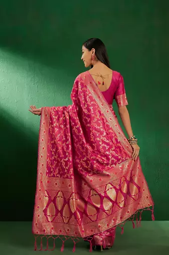Gajri Color Weaving Work Faux Banarasi Silk Saree With Blouse