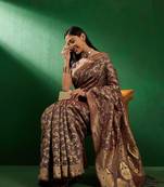 Grey Color Weaving Work Faux Banarasi Silk Saree With Blouse