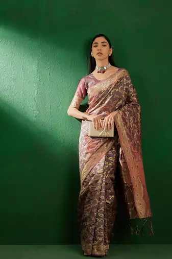 Grey Color Weaving Work Faux Banarasi Silk Saree With Blouse