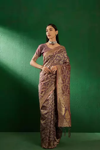 Grey Color Weaving Work Faux Banarasi Silk Saree With Blouse