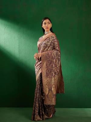 Grey Color Weaving Work Faux Banarasi Silk Saree With Blouse 4