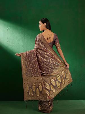 Grey Color Weaving Work Faux Banarasi Silk Saree With Blouse 5