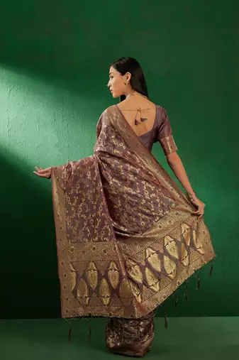 Grey Color Weaving Work Faux Banarasi Silk Saree With Blouse