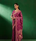 Burgundy Color Weaving Work Faux Banarasi Silk Saree With Blouse