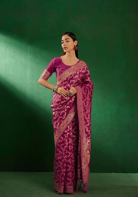 Burgundy Color Weaving Work Faux Banarasi Silk Saree With Blouse 2