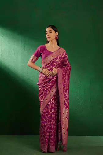 Burgundy Color Weaving Work Faux Banarasi Silk Saree With Blouse