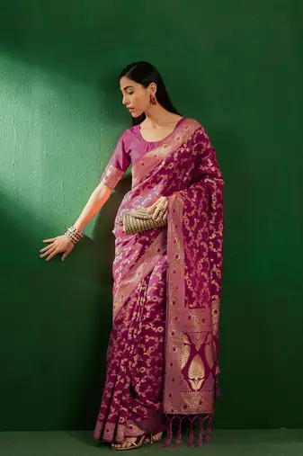 Burgundy Color Weaving Work Faux Banarasi Silk Saree With Blouse