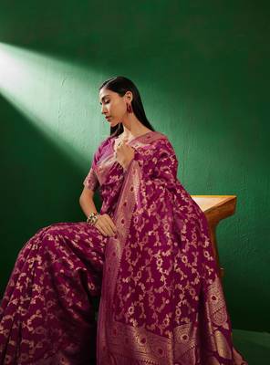 Burgundy Color Weaving Work Faux Banarasi Silk Saree With Blouse 4