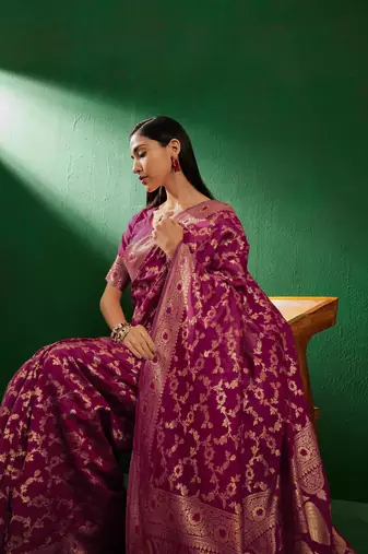 Burgundy Color Weaving Work Faux Banarasi Silk Saree With Blouse