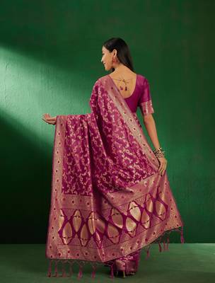 Burgundy Color Weaving Work Faux Banarasi Silk Saree With Blouse 5
