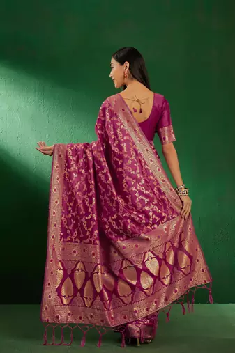 Burgundy Color Weaving Work Faux Banarasi Silk Saree With Blouse