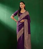Purple Color Weaving Work Faux Banarasi Silk Saree With Blouse