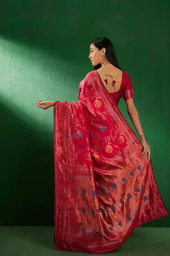 Pink Color Weaving Work Faux Banarasi Silk Saree With Blouse