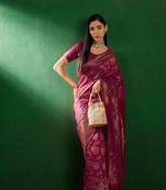 Burgundy Color Weaving Work Faux Banarasi Silk Saree With Blouse
