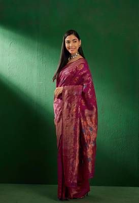 Burgundy Color Weaving Work Faux Banarasi Silk Saree With Blouse 3