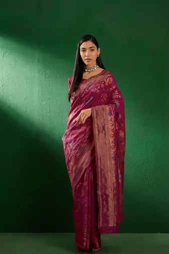 Burgundy Color Weaving Work Faux Banarasi Silk Saree With Blouse
