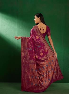 Burgundy Color Weaving Work Faux Banarasi Silk Saree With Blouse 5
