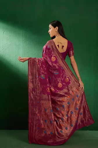 Burgundy Color Weaving Work Faux Banarasi Silk Saree With Blouse
