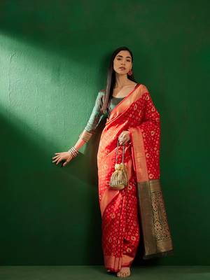 Red Color Weaving Work Faux Banarasi Silk Saree With Blouse 1
