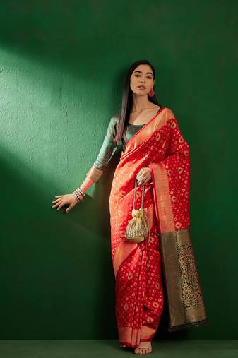 Red Color Weaving Work Faux Banarasi Silk Saree With Blouse