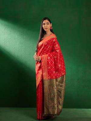 Red Color Weaving Work Faux Banarasi Silk Saree With Blouse 3