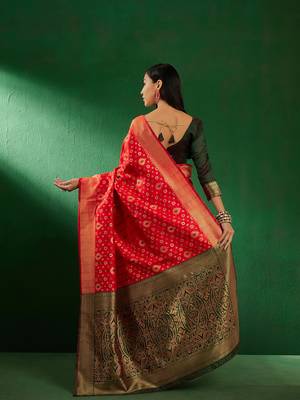Red Color Weaving Work Faux Banarasi Silk Saree With Blouse 5