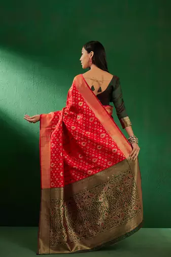 Red Color Weaving Work Faux Banarasi Silk Saree With Blouse