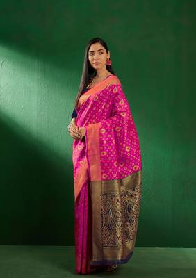 Pink Color Weaving Work Faux Banarasi Silk Saree With Blouse 1
