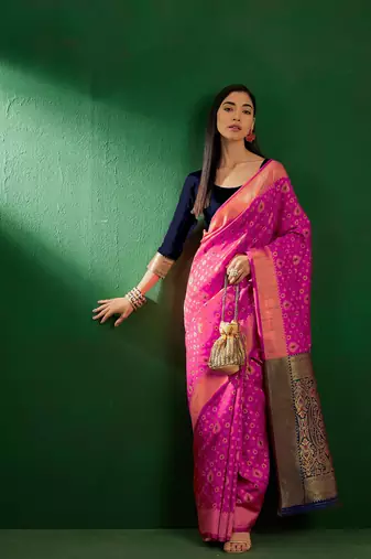 Pink Color Weaving Work Faux Banarasi Silk Saree With Blouse
