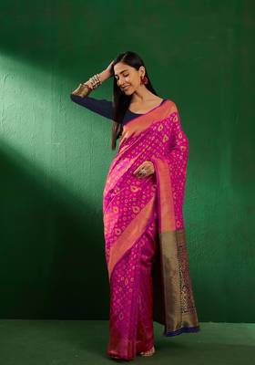 Pink Color Weaving Work Faux Banarasi Silk Saree With Blouse 4