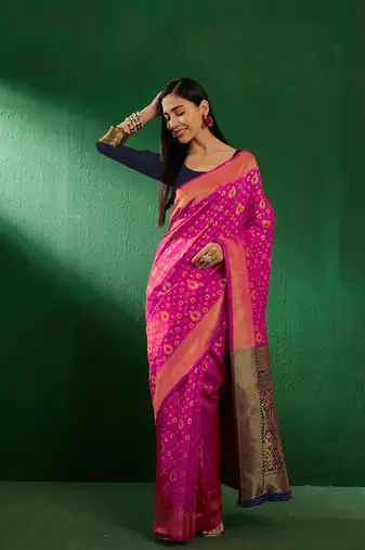 Pink Color Weaving Work Faux Banarasi Silk Saree With Blouse