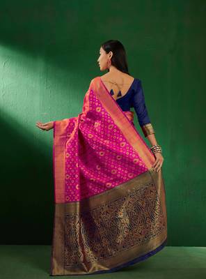 Pink Color Weaving Work Faux Banarasi Silk Saree With Blouse 5