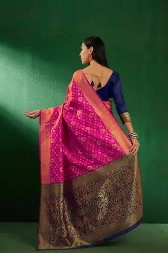Pink Color Weaving Work Faux Banarasi Silk Saree With Blouse